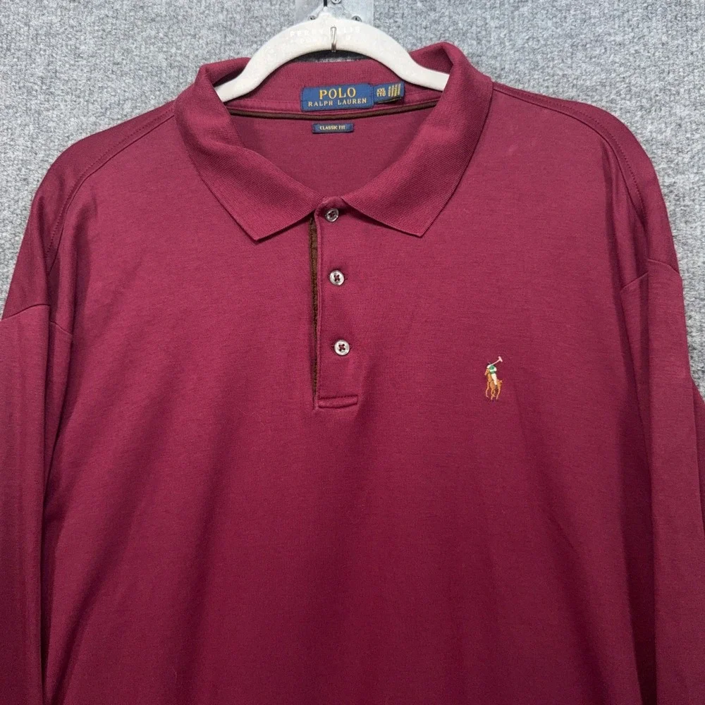 Polo Ralph Lauren Polo Shirt Mens XXL Burgundy Long Sleeve Classic Fit Cotton